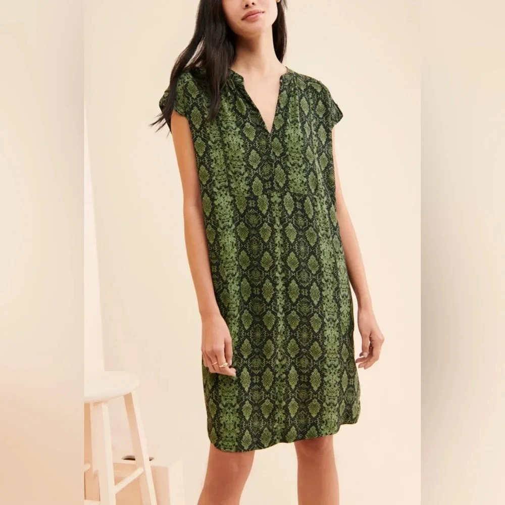 Anthropologie Green Snakeskin Print Rachel Tunic Dress Size Medium M